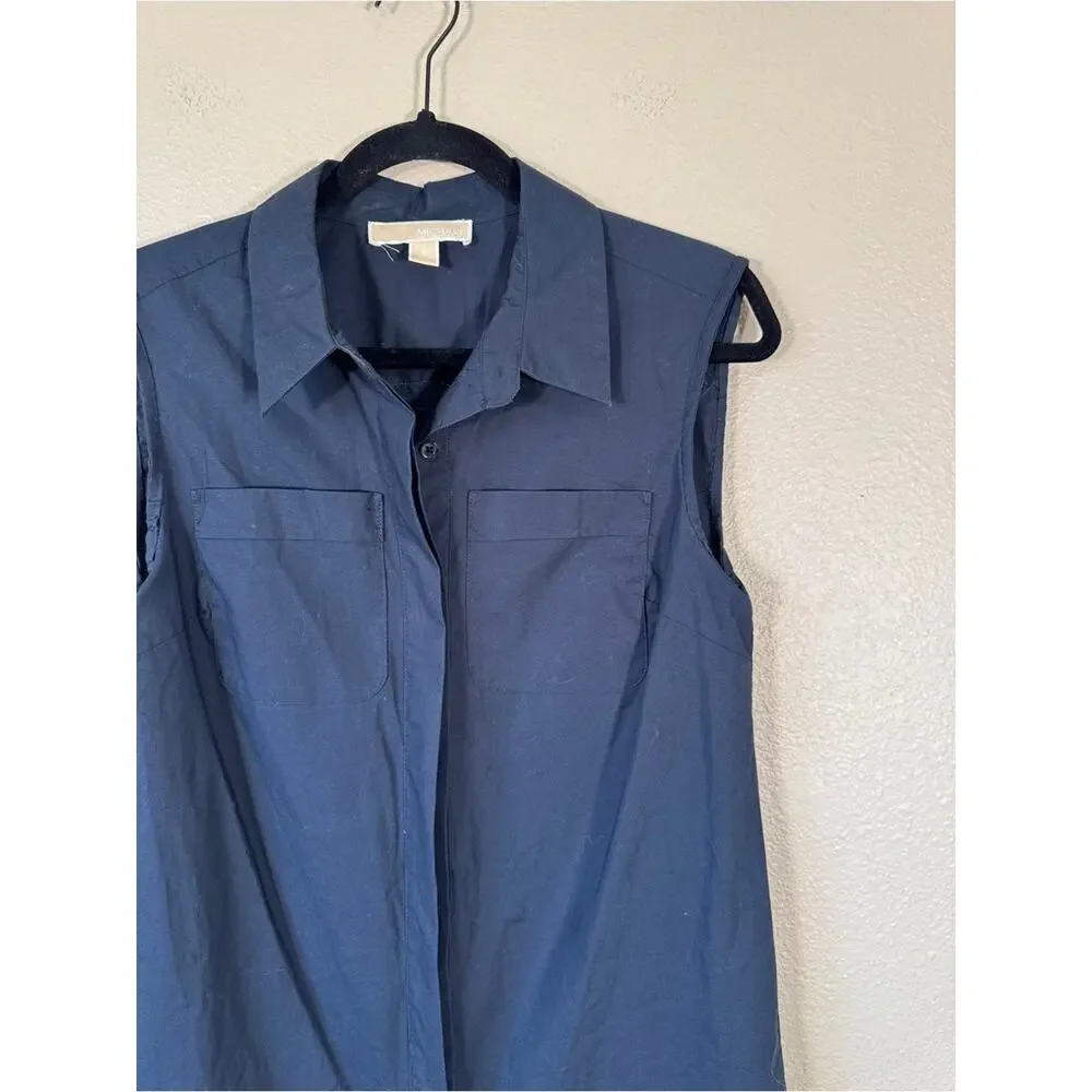 Michael Kors Navy Blue Button Down Shirt Dress Womens S Preppy Casual Basic Mini